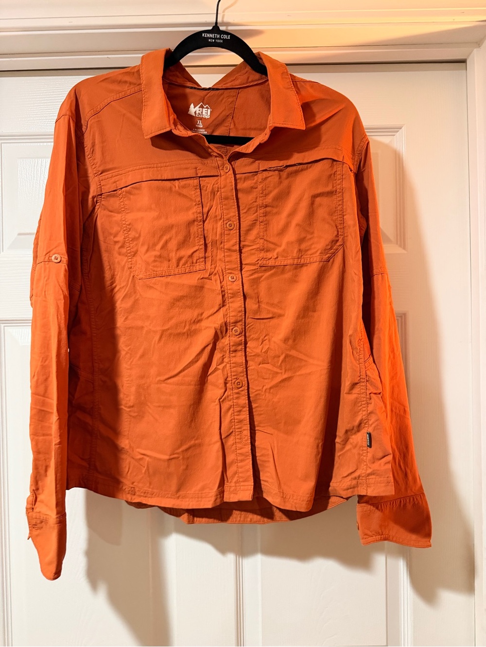 REI women’s Orange Long-Sleeve Casual / active Button-Down Shirt